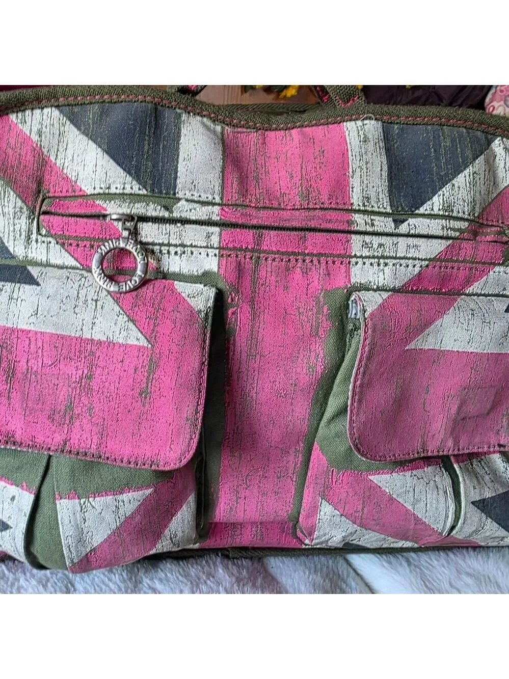 PINK Olive Green and Pink Graphic Weekend Duffel *Rare* - Picture 6 of 13